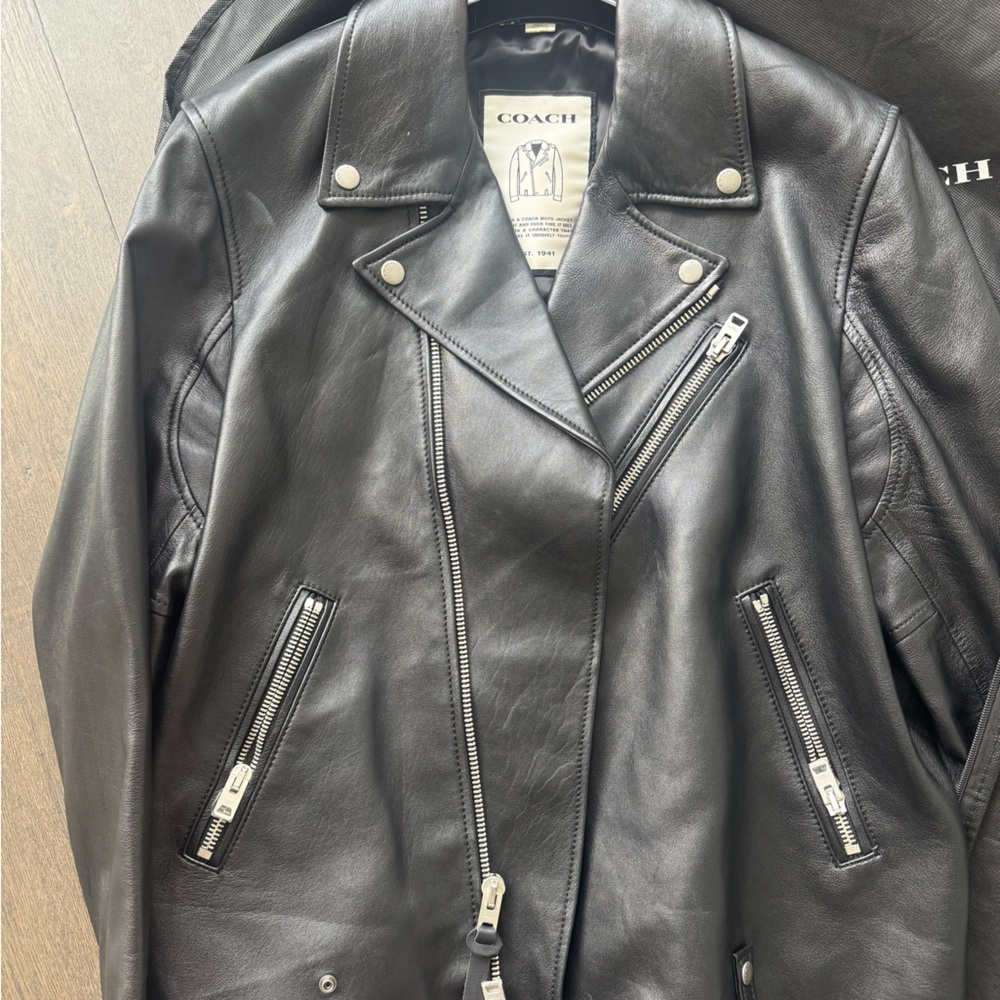 Great Condition Coach Black Leather Biker Jacket (Fits L/XL)